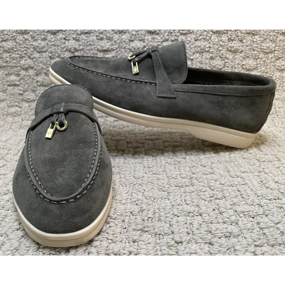 Loro Piana Loafers Womens 39 9 8 Gray Suede Summer Walk Charms Walk Shoes Flats